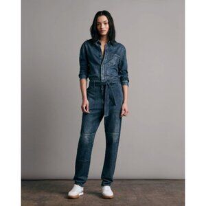 Rag & Bone dark wash faux denim blue Miramar cotton terry tie waist jumpsuit